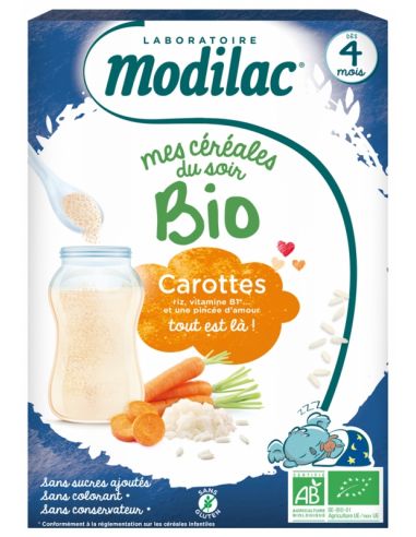 Modilac Mes Céréales du Soir Bio Dès 4 Mois Carottes 250 g