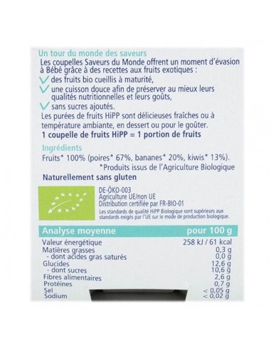 Hipp Bio 100% Fruits Poires Bananes...